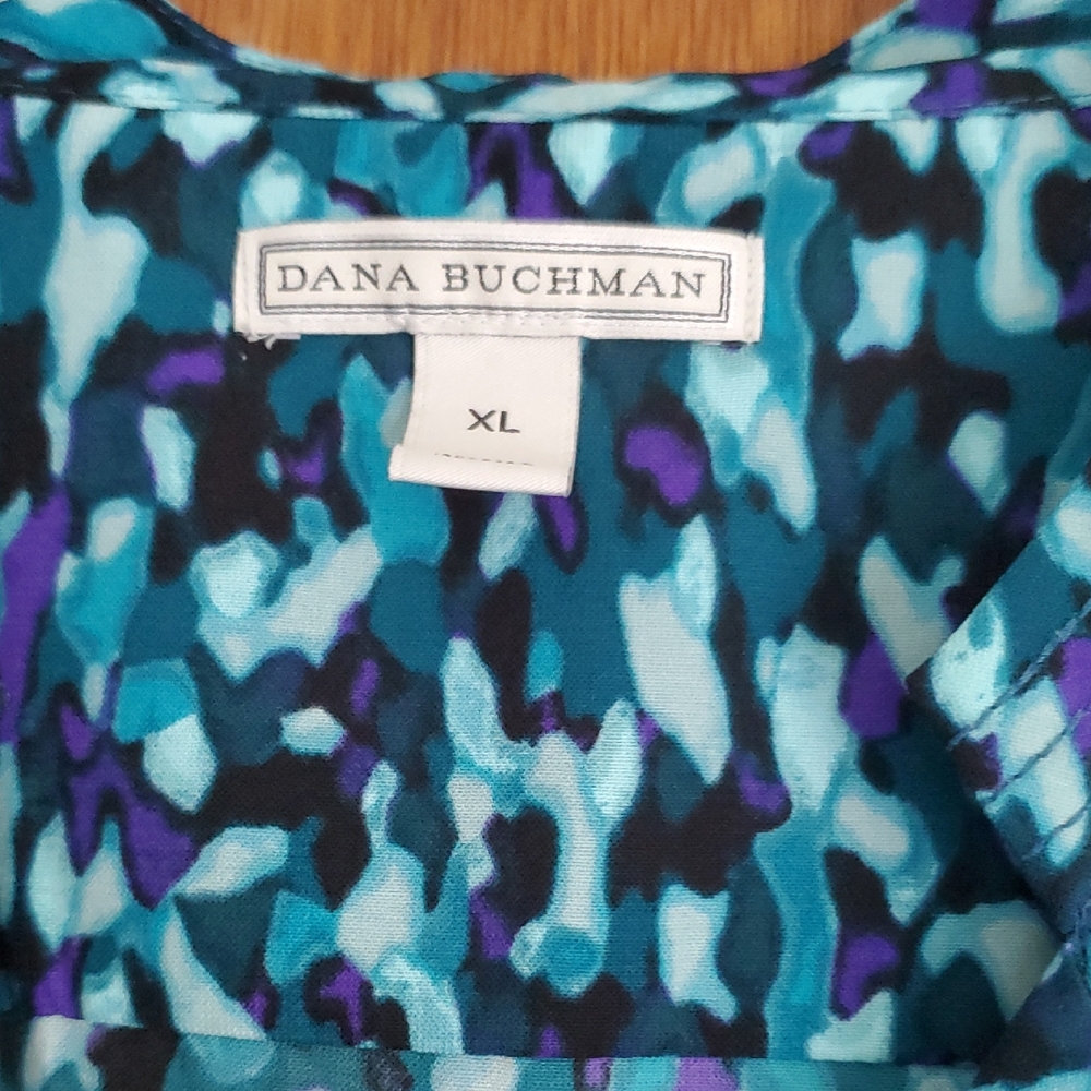 Dana Buchman Blue and Black Buttoned Blouse - Picture 2 of 4
